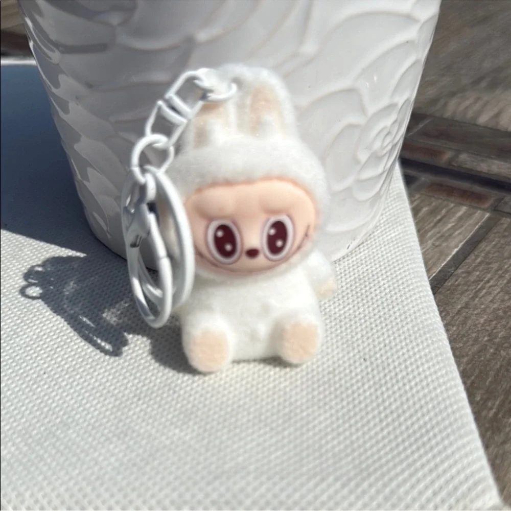 Adorable White Colored Fuzzy Bunny Labubu Keychain NEW with Tags